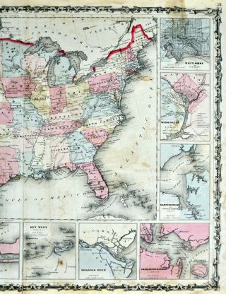 1861 Johnson Civil War Map United States War Department Washington Harbor Plans 4