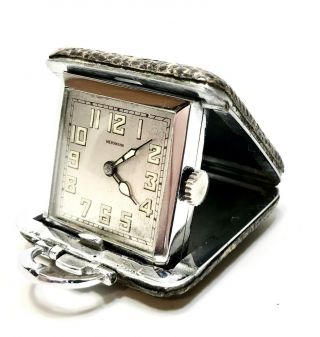 Vintage Mersmann Folding Travel Clock,  Shark Skin Trim,  1940 