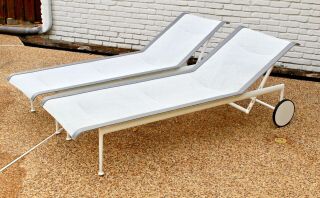 Knoll Schultz Vtg Mid Century Modern White Adjustable Patio Chaise Lounge Chair 2