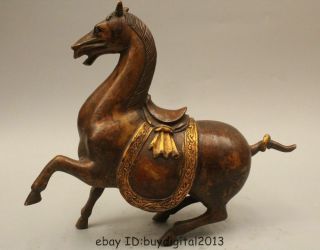 9 " Chinese Folk Feng Shui Bronze Gild Zodiac Year Horse Success Statue Sculpture