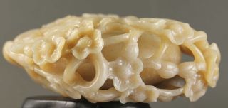 Chinese old hetian jade hollowed - out statue flower design brush washer 4.  3 inch 9