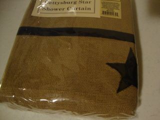 GETTYSBURG STAR Burlap cotton shower curtain w/black stars 2