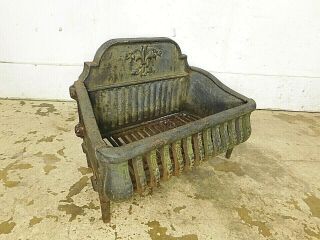 Antique Cast Iron Fleur De Lis Fireplace Insert Fire Box Log Coal Basket Grate