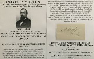 Civil War Governor Indiana Senator President Lincoln Friend Autograph Signed Vf