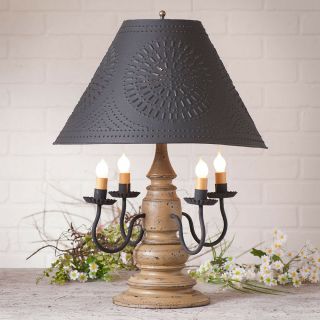 Harrison 4 - Arm Wooden Table Lamp W/ Tin Shade | Primitive Americana Lighting