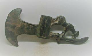 Scarce Circa 1000bce Ancient Luristan Bronze Axe Head Beast Riding Spike War Axe