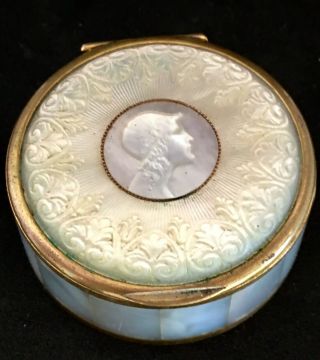 19thc Grand Tour Carved Mother Of Pearl Compact Pill Box
