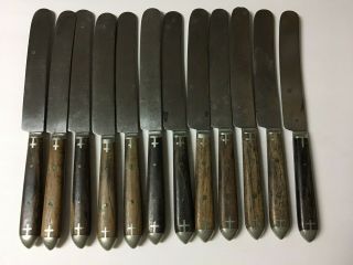 Antique Civil War Era Silverware - Wood/pewter 12 Knives Lander Frary & Clark