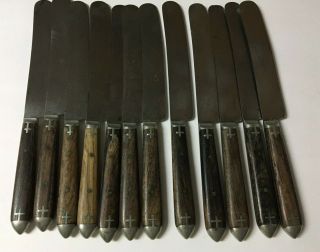 Antique Civil War Era Silverware - Wood/Pewter 12 Knives Lander Frary & Clark 2