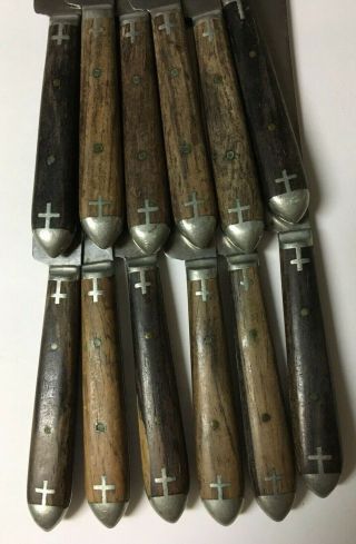 Antique Civil War Era Silverware - Wood/Pewter 12 Knives Lander Frary & Clark 3