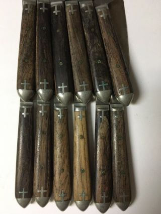 Antique Civil War Era Silverware - Wood/Pewter 12 Knives Lander Frary & Clark 4