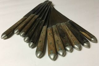 Antique Civil War Era Silverware - Wood/Pewter 12 Knives Lander Frary & Clark 5