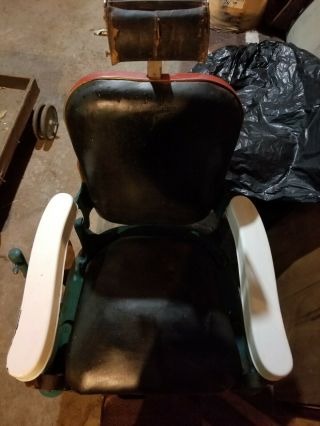 Vintage Barber Shop Chair Porcelain,  Metal And Leather,  With Head Rest.