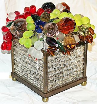 Art Deco Czech Glass Bead Beaded Fruit Basket Table Lamp Berries