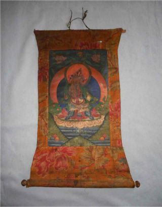 Antique Tibet Top High Aged Framed Buddhist Thangka Painting Vajrasattva