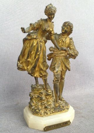 Antique French Art - Nouveau Sculpture Regule Gold Tone 19th Century Signed