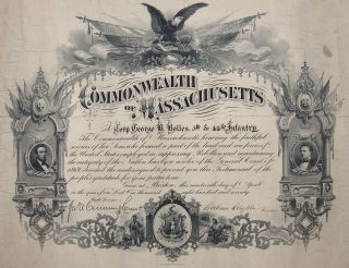 Signed Commonwealth Massachusetts Civil War Commission 5th 44th Infantry Claflin