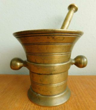 Antique Solid Brass Mortar & Pestle 1800s Apothecary Kitchen Etc