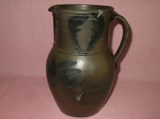 Antique 19th C Stoneware Flower Decorated Small Somerfield Pennsylvania Pitcher 2