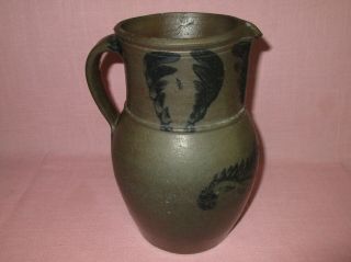 Antique 19th C Stoneware Flower Decorated Small Somerfield Pennsylvania Pitcher 5