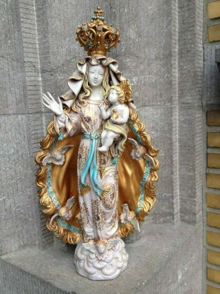 Big Pattarino Italy Polychrome Terracotta Virgin Mary Madonna Child Jesus Statue