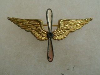 1919 Air Corps Officer Gilt & Silver Wing & Prop Collar Brass Etching