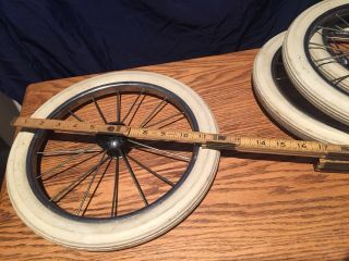 4 Vintage Metal Spoke Buggy Perego Stroller Carriage Hard Rubber Wheels 11.  5”dia 3