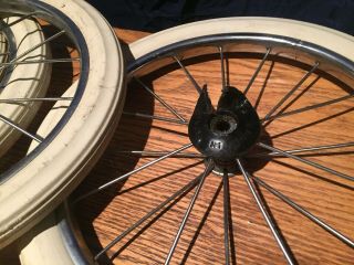 4 Vintage Metal Spoke Buggy Perego Stroller Carriage Hard Rubber Wheels 11.  5”dia 7