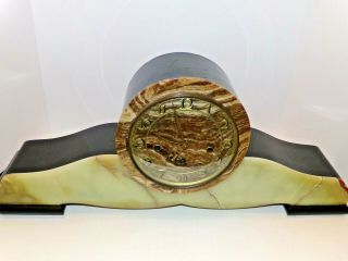 Vintage Mantle Clock Polished Marble & Wood Art Deco Pre War Old Movie Star Look