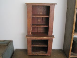 19th Century Primitive Old Red Paint Child ' s Wood Stepback Cupboard American 3