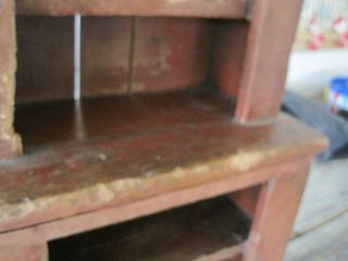 19th Century Primitive Old Red Paint Child ' s Wood Stepback Cupboard American 5