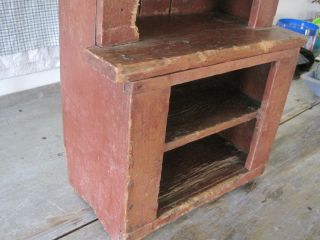 19th Century Primitive Old Red Paint Child ' s Wood Stepback Cupboard American 7