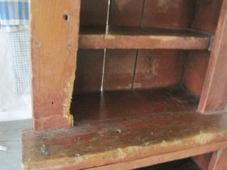 19th Century Primitive Old Red Paint Child ' s Wood Stepback Cupboard American 9