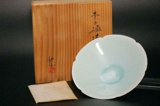 Tk34 Japanese Kaiji Tsukamoto Porcelain Flower Pattern Plate W/box Celadon