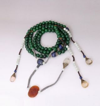 Perfect Old Chinese Carved Natural Jade 108 Beads Necklace (e103)