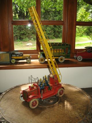 Tippco Fire Engine Ladder Truck Germany Tinplate Toy Wind Up Vintage Tin No Car