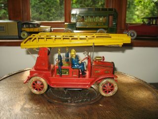TIPPCO FIRE ENGINE LADDER TRUCK GERMANY TINPLATE TOY WIND UP VINTAGE TIN no car 6