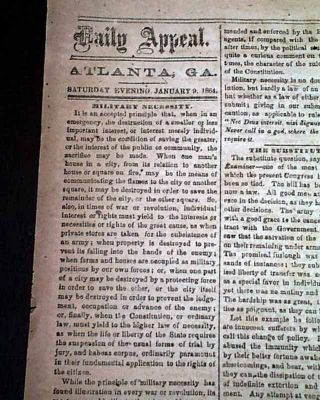 Rare ATLANTA GA Georgia CONFEDERATE Memphis TN Civil War 1864 Old Newspaper 7
