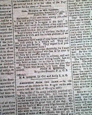 Rare ATLANTA GA Georgia CONFEDERATE Memphis TN Civil War 1864 Old Newspaper 8
