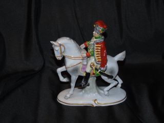German Voight Sitzendorf Chasseur A Cheval 1806 Porcelain Soldier On Horse