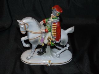 German Voight Sitzendorf Chasseur A Cheval 1806 Porcelain Soldier On Horse 5