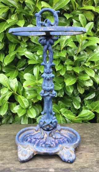 Old Vintage Antique Blue Cast Iron Decorative Umbrella Stick Stand