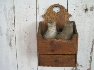 Old Vintage Primitive Hand Made Wood Hanging Box With Drawer Great Country Find