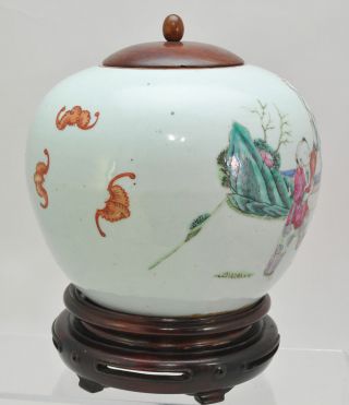 Antique Chinese Qing Guangxu Famille Rose Ginger Jar on Stand 19th Century 3