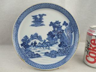 Fine 18th C Chinese Porcelain Blue & White Buffalo Landscape Footed Dish