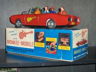 1960 ' s Japan ASC AOSHIN Monkee Mobile Tin B/O PONTIAC GTO Toy Car NM In OB. 10