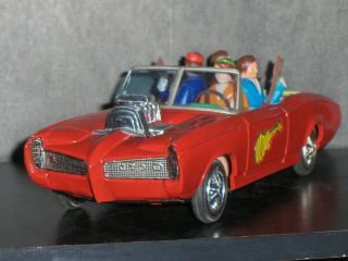 1960 ' s Japan ASC AOSHIN Monkee Mobile Tin B/O PONTIAC GTO Toy Car NM In OB. 3