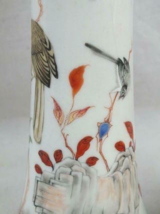 18TH C CHINESE PORCELAIN FAMILLE ROSE BIRD OF PREY MAGPIE TRUMPET VASE 3