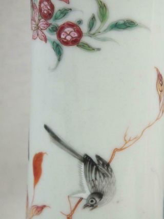 18TH C CHINESE PORCELAIN FAMILLE ROSE BIRD OF PREY MAGPIE TRUMPET VASE 4