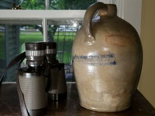 Antique Primitive Salt Glazed Stoneware " Ohio Quack Medicine " Small Jug